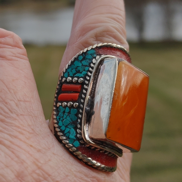Artisan Orange and Turquoise Ring - Picture 12 of 14